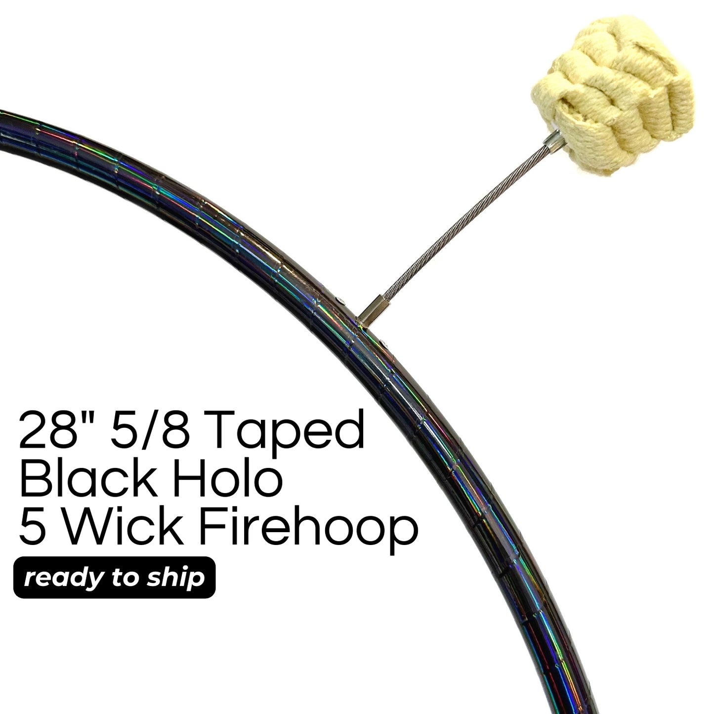 Black Majick Holographic Taped Firehoop Ready to Ship | 28" OD 5/8 Polypro | 5 Wick